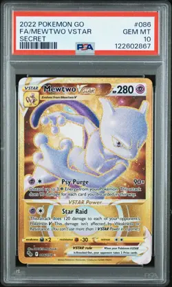 2022 POKEMON GO SECRET #086 FULL ART/MEWTWO VSTAR PSA 10 - Image 1