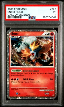 PSA 1 PR Graded 2011 POKEMON CALL OF LEGENDS SL3 ENTEI HOLO Card - Image 1