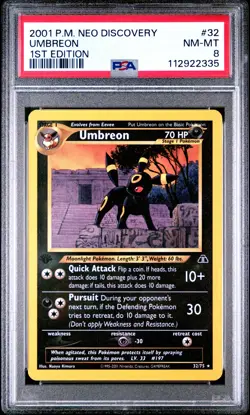 UMBREON 2001 Pokemon Neo Discovery 1st Edition #32/75 PSA 8 - Image 1
