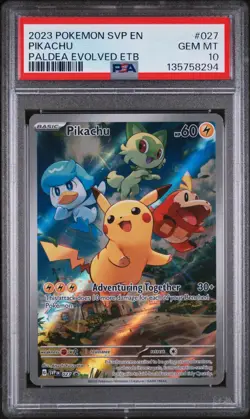 2023 POKEMON SVP EN-SV BLACK STAR PROMO #027 PIKACHU PALDEA EVOLVED ETB PSA 10 - Image 1