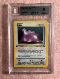 1999 Pokemon Fossil 1st Edition - Ditto 3/62 HOLO Beckett Graded BGS 9 Mint - Image 1