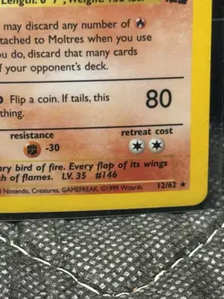 Pokemon TCG Moltres Fossil Holo Card 12/62 1999 Near Mint/Lightly Played - Image 5