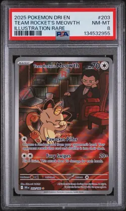 2025 POKEMON DRI EN-DESTINED RIVALS ILLUSTRATION RARE TEAM ROCKET'S MEOWTH PSA 8 - Image 1