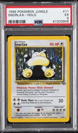 1999 POKEMON JUNGLE #11 SNORLAX-HOLO PSA 5 - Image 1
