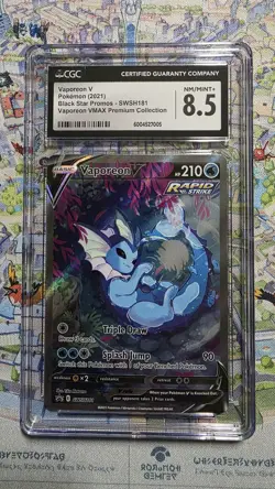 2021 Vaporeon V SWSH181 Vaporeon VMAX Premium Collection Promo CGC 8.5 NM/MINT+ - Image 1