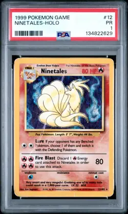PSA 1 PR 1999 Pokemon Base Set Ninetales 12/102 Holo Foil WOTC Unlimited - Image 1