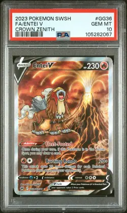 Pokemon Entei V GG36/GG70 2023 Crown Zenith Ultra Rare Card - PSA 10 GEM MINT - Image 1