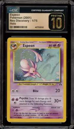 Pokemon Espeon Neo Discovery Unlimited Holo Rare #1 CGC 10 Pristine - Image 1