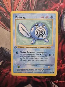 1st Edition Shadowless Base Set Poliwag 59/102 Common - Pokemon WOTC - MP - Image 1