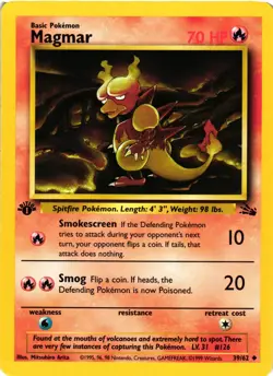 Pokemon TCG Magmar 39/62 Fossil Regular 1st Edition Uncommon VLP - Image 1