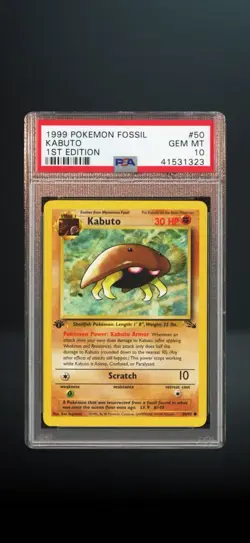 Pokemon Kabuto Fossil 1st Edition 50/62 PSA 10 Vintage 1999 TCG - Image 1