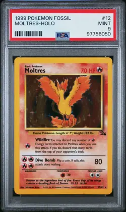 Pokemon Moltres Holo Rare #12/62 Fossil Set 1999 PSA 9 Mint - Image 1