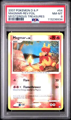 2007 POKEMON DIAMOND & PEARL MYSTERIOUS TREASURES #54 MAGMAR-REV.FOIL PSA 8 - Image 1