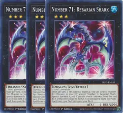 Yugioh - Number 71 Rebarian Shark x 3 - 1st Edition LP - Free Holographic Card - Image 1
