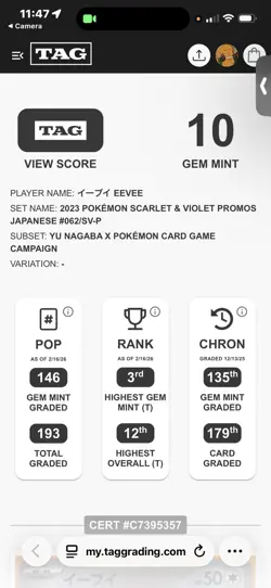 TAG 10 Pokemon Eevee Yu Nagaba Campaign 062/Sv-p Japanese Promo Card - Image 2