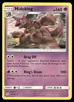 Pokemon Cards Nidoking 59/181 Team Up Sun & Moon Rare NM - Image 1