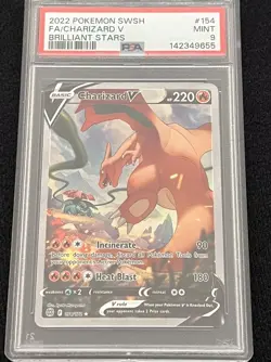 2022 POKEMON SWORD & SHIELD BRILLIANT STARS #154 FULL ART/CHARIZARD V PSA 9 - Image 1