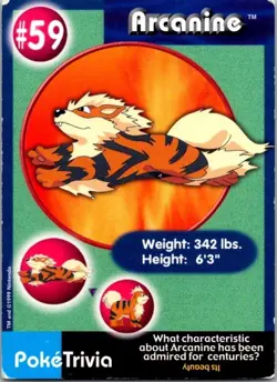 Pokemon Burger King PokeTrivia Perforated Arcanine #59 - Image 1