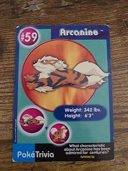 Pokemon Burger King PokeTrivia Perforated Arcanine #59 - Image 3