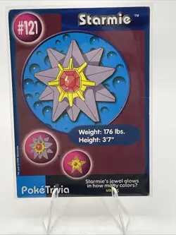 Vintage 90s Rare Starmie PokeTrivia Burger King Pokemon Card - Image 1