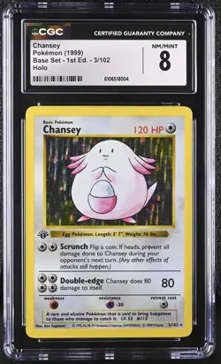 1999 Pokemon Base Set Chansey #3/102 1st Edition Holo CGC 8 - Image 1