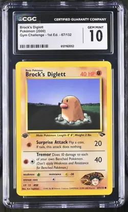 CGC 10 GEM MINT Brock's Diglett Gym Challenge 1st Edition 67/132 Pokemon Card - Image 1