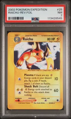 2002 POKEMON EXPEDITION #25 RAICHU-REV.FOIL PSA 7 - Image 1