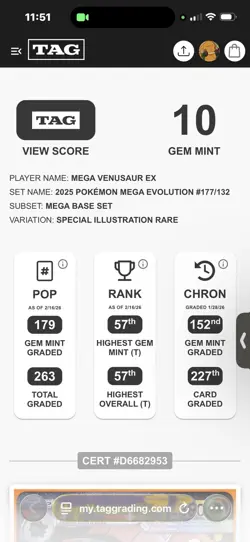 TAG 10 Pokemon Mega Evolution - Mega Venusaur Special Illustration Rare 177/132 - Image 2