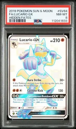 2019 POKEMON SUN & MOON HIDDEN FATES #SV64 FA/LUCARIO GX HIDDEN FATES #112041833 - Image 1