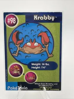 Pokemon - 1999 Burger King PokeTrivia Promo Card - KRABBY #98 - Image 1