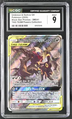 CGC 9 MINT Umbreon & Darkrai GX 2020 Black Star Promos SM241 Pokemon Card - Image 1
