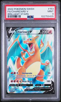 2022 POKEMON SWORD & SHIELD BRILLIANT STARS #153 FULL ART/CHARIZARD V PSA 9 - Image 1