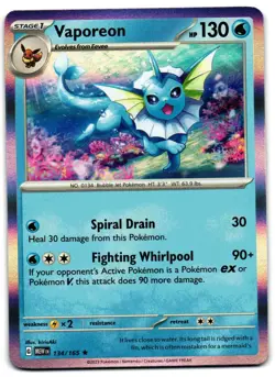 Vaporeon 134/165 - 151 Rare Pokemon TCG Holo - M/LP Card - Image 1