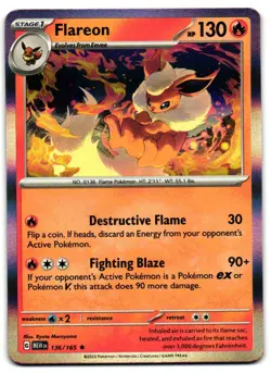 Flareon 136/165 - 151 Rare Pokemon TCG Holo - LP Card - Image 1