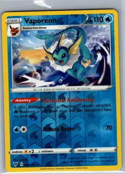 Vaporeon 030/185 Reverse Holo SWSH04: Vivid Voltage - Pokemon Card - NM - Image 1