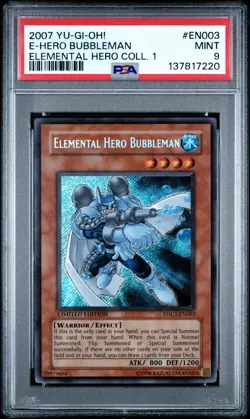 Yugioh Elemental Hero Bubbleman EHC1 - EN003 Secret Rare Promo PSA 9 - Image 1