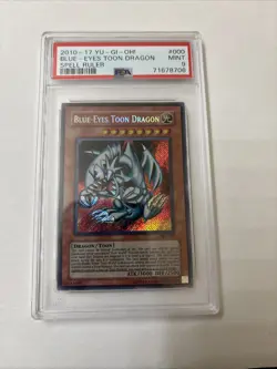 PSA MINT 9 2010 Yugioh Secret Rare Blue-Eyes Toon Dragon SRL-000 Spell Ruler - Image 1