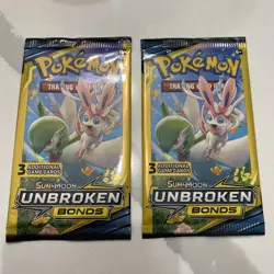 Two Packs Pokemon Sun & Moon Unbroken Bonds Booster Pack DG 3 Card Mini - Image 1