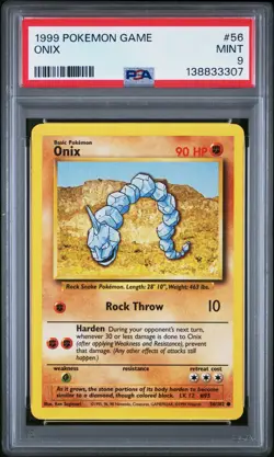 1999 Pokemon Game PSA 9 Onix Unlimited Base Set Common WOTC 56/102 - Image 1