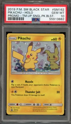 Pokemon Pikachu Team Up Blister Pk. Black Star Holo Promo SM162 PSA 10 Gem Mint - Image 1