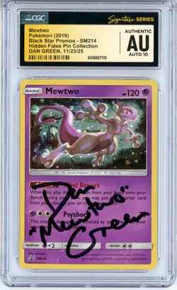 CGC Authentic Auto 10 Dan Green Trading Card Game Mewtwo SM214 Sm Holo Promo - Image 1