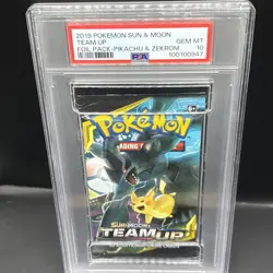 PSA 10 Gem Mint 2019 POKEMON SUN & MOON TEAM UP BOOSTER PACK Pikachu and Zekrom - Image 2