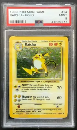 1999 Pokemon Game Raichu Holo PSA 9 Mint Base Set Unlimited Rare 14 Card 14/102 - Image 1
