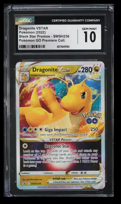 2022 GO Premiere Coll. Dragonite VSTAR CGC 10 English #SWSH236 Black Star Promo - Image 1