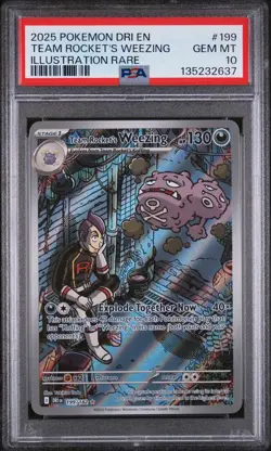 2025 POKEMON DRI EN-DESTINED RIVALS #199 TEAM ROCKET'S WEEZING PSA 10 - Image 1