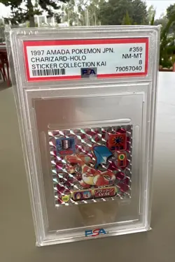 1997 Pokemon Charizard Amada JPN Sticker Holo PSA 8 Rare - Image 1
