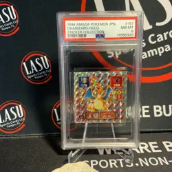 1996 AMADA POKEMON JAPANESE PSA 8 STICKER MINI CHARIZARD HOLO #157 PRISM - Image 1