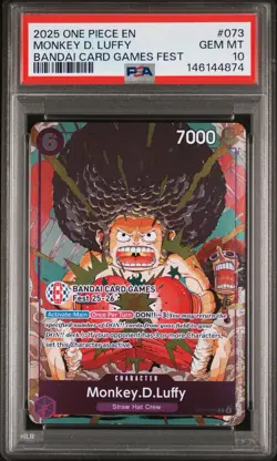 2025 ONE PIECE PROMOS BANDAI CARD GAMES FEST #073 MONKEY D. LUFFY PSA 10 - Image 1