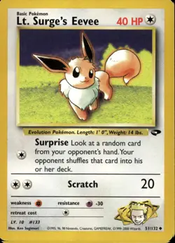 Lt. Surge's Eevee 51/132 Uncommon WOTC Gym Challenge Pokemon - Image 1