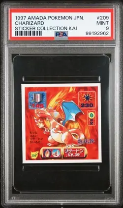 PSA 9 CHARIZARD 1997 AMADA POKEMON STICKER 209 KAI GRADED MINT JAPANESE PM-TPHLC - Image 1